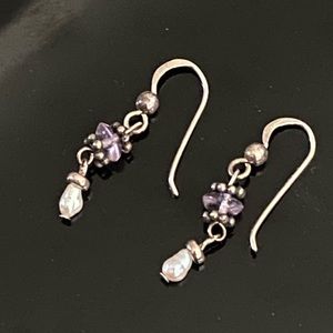 Sterling silver earrings with purple drop beads